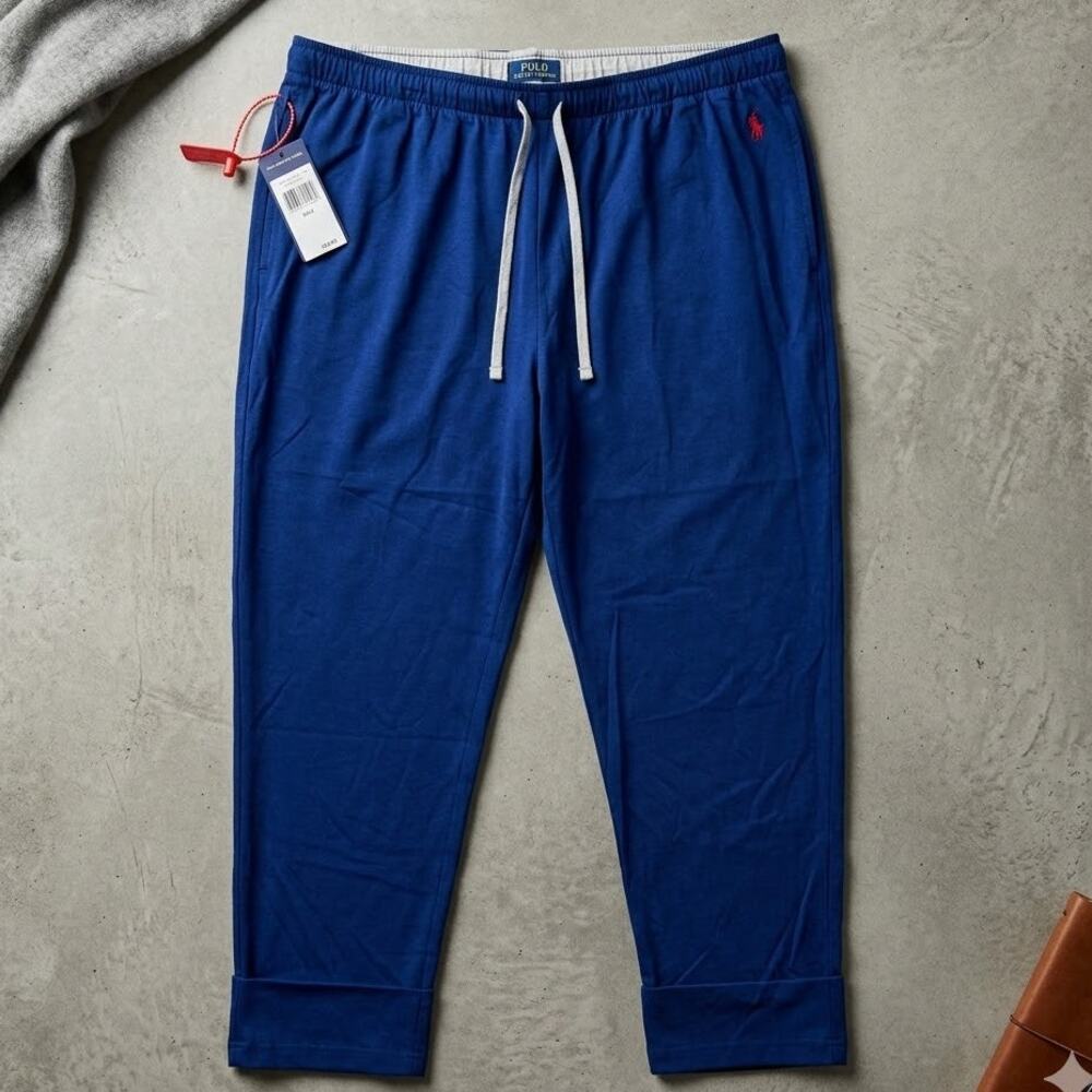 NWT Polo Ralph Lauren Men's Sleep Lounge Pants Blue Red Pony Logo Size 2XL XXL